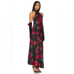 For Love And Lemons Black and Red Floral Maxi Dress